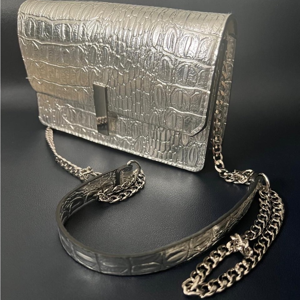 H&M Women Silver Textured Small shoulder bag - Picture 4 of 8